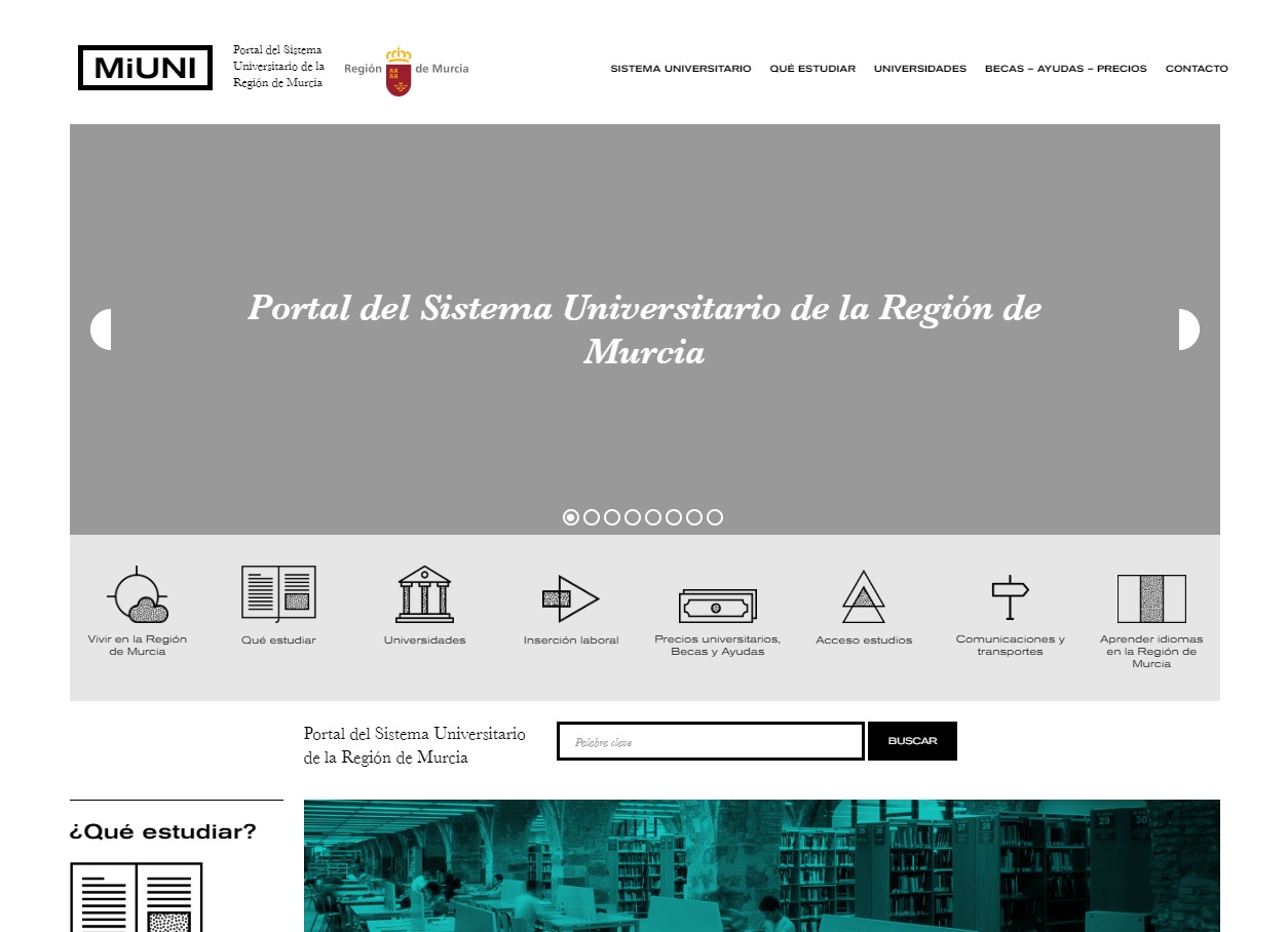 Imagen del nuevo portal universitario de la Región de Murcia, Miuni.es