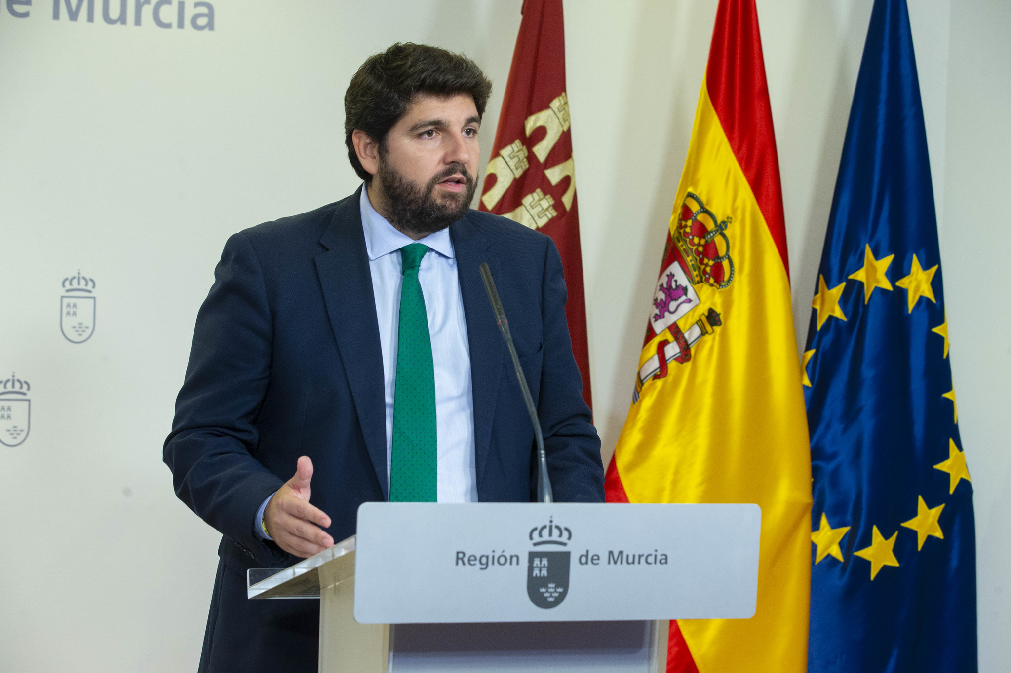 El presidente de la Comunidad, Fernando López Miras, ha realizado una comparecencia en el Palacio de San Esteban en defensa del Mar Menor