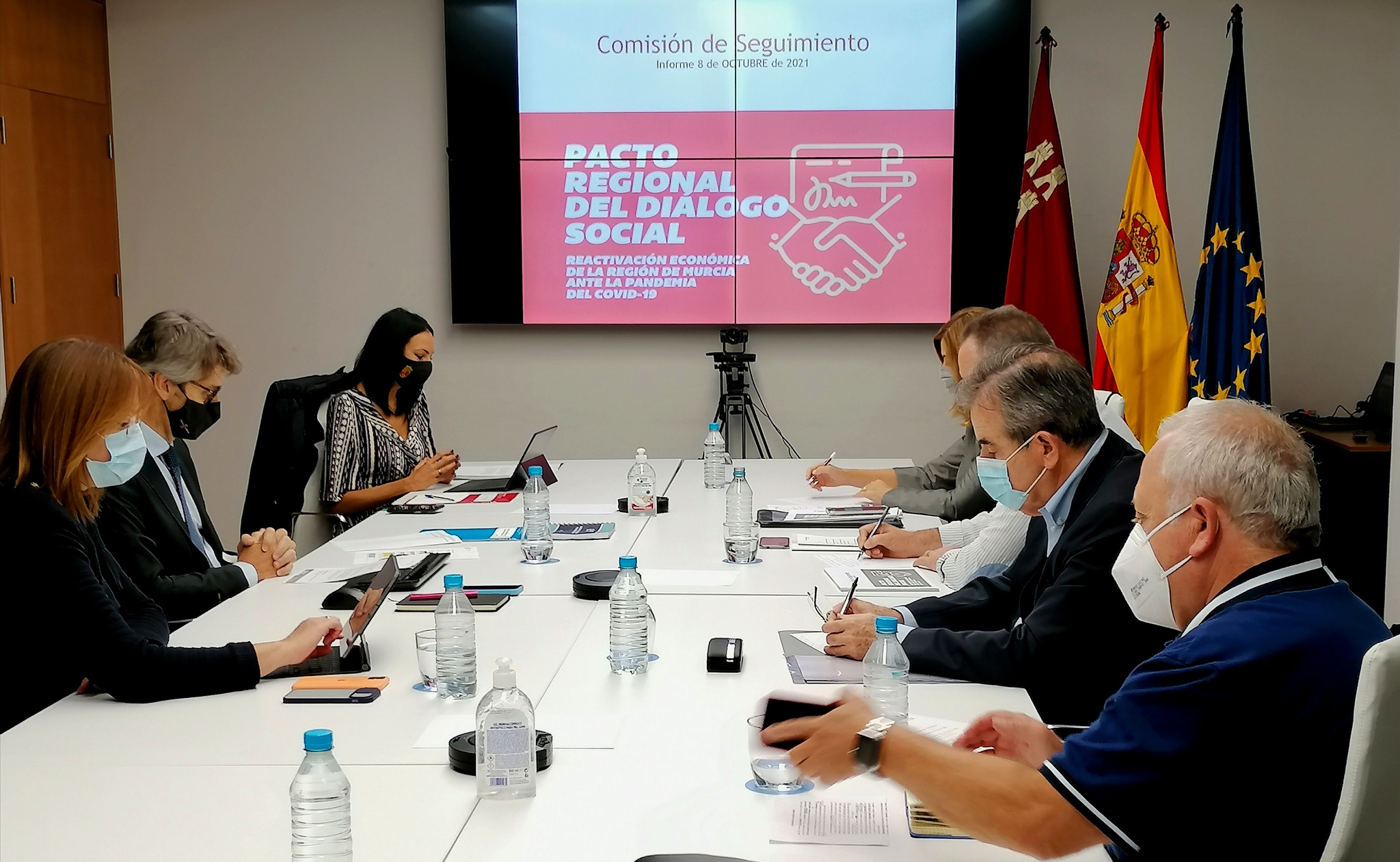 Imagen de la reunión de seguimiento del Pacto Regional del Diálogo Social para la Reactivación Económica y Social de la Región de Murcia