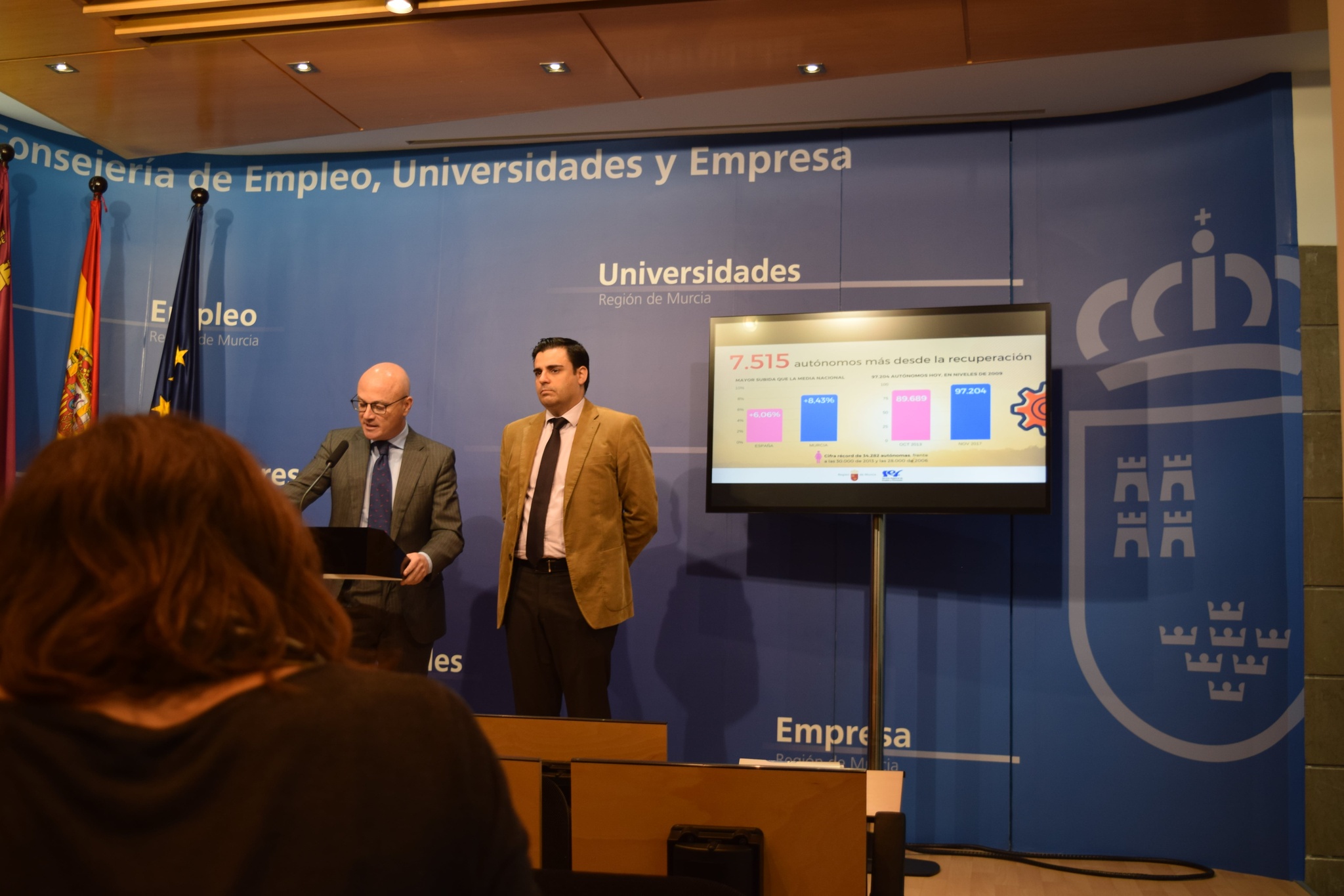 El consejero de Empleo, Universidades y Empresa, Juan Hernández, ofreció hoy un balance sobre las cifras de autónomos en la Región
