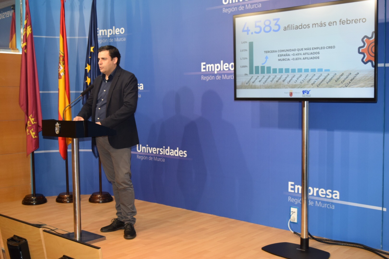 El director general del Servicio Regional de Empleo y Formación, Alejandro Zamora, ha analizado hoy los datos del paro del mes de febrero
