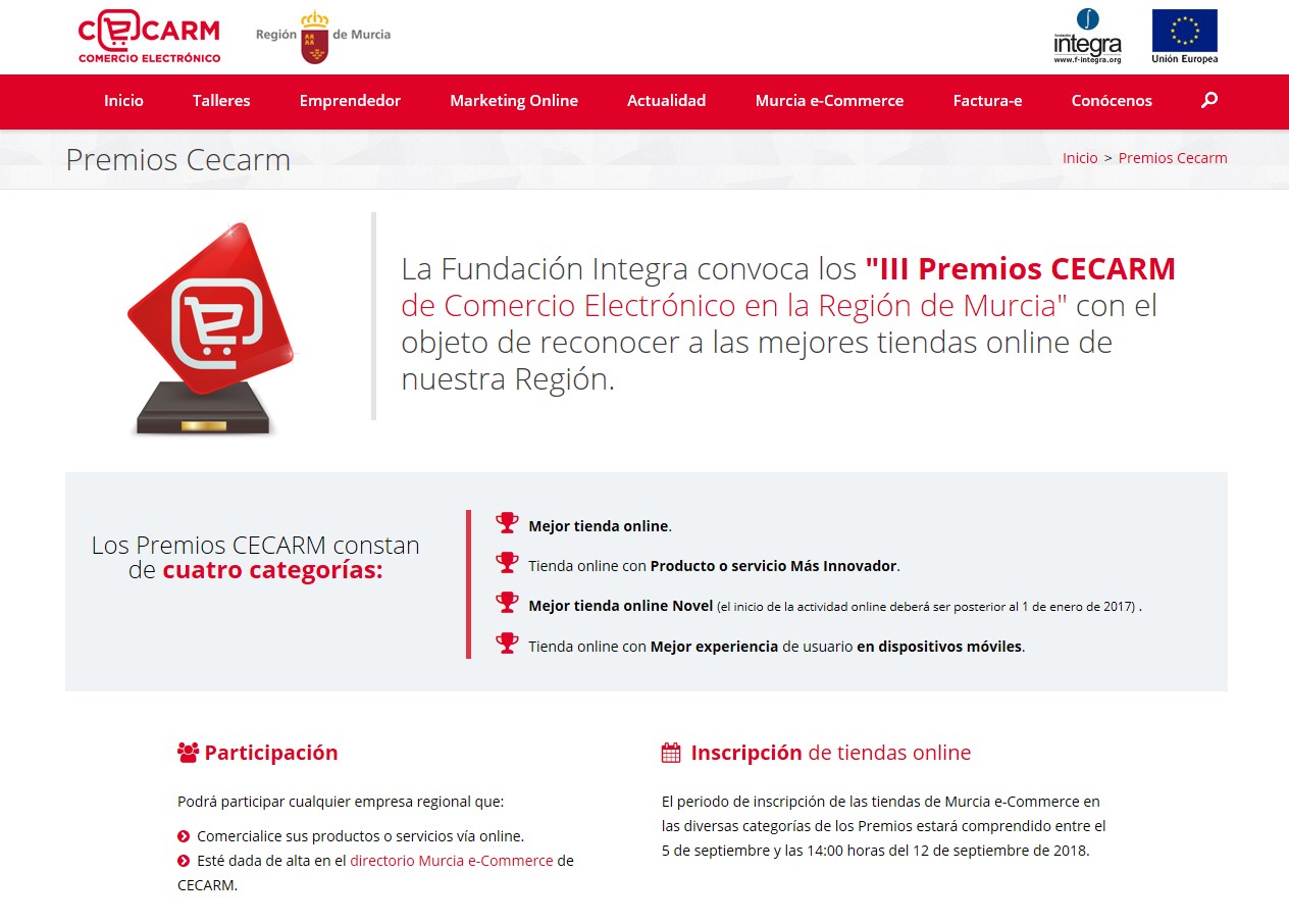 Convocatoria III Premios Cecarm, Comercio Electrónico, Marketing online y eFactura en Murcia