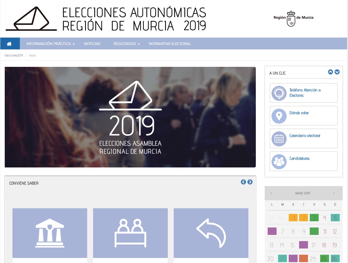 Imagen del portal de las elecciones autonómicas del 26 de mayo