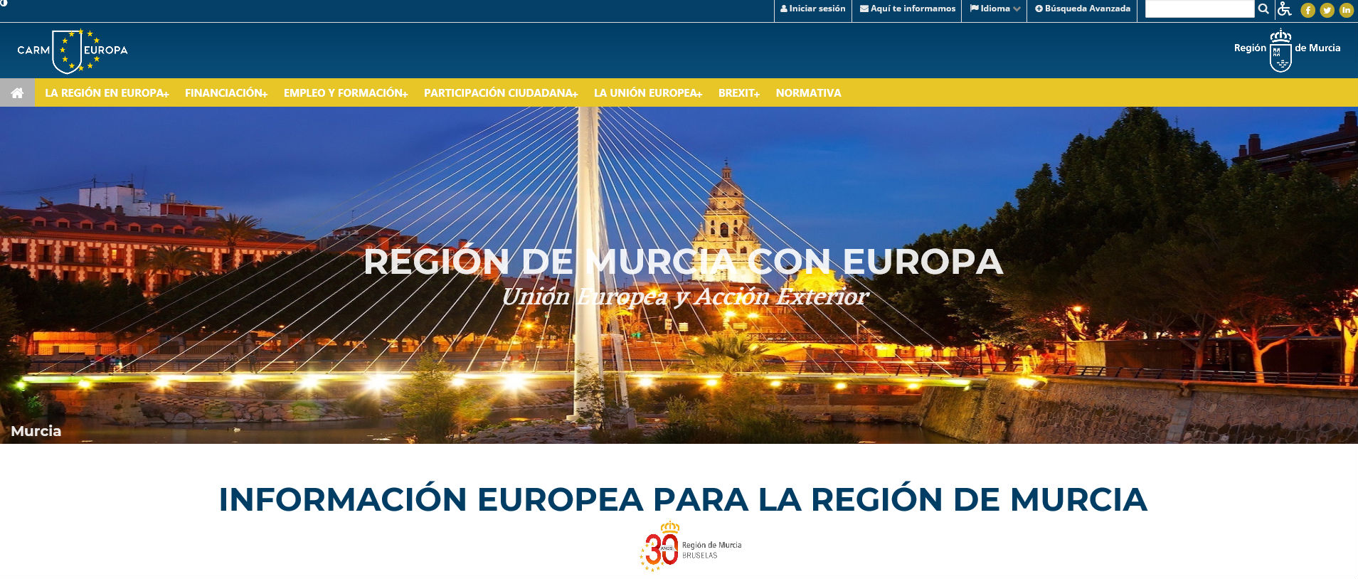 Portada de la web Región de Murcia con Europa