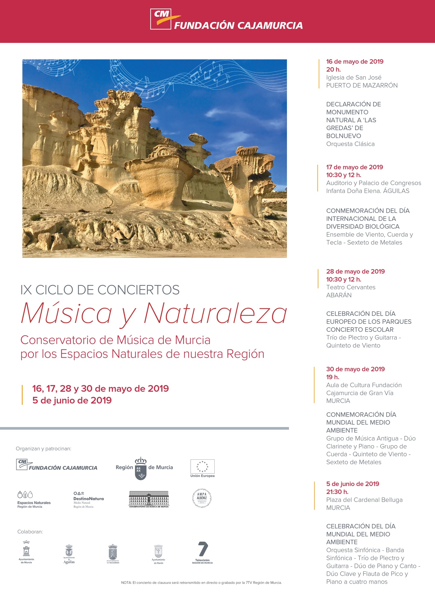 Cartel con la programación de la IX edición del ciclo 'Música y Naturaleza'