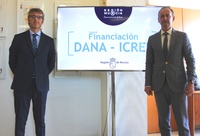 El consejero de Presidencia y Hacienda y el director general del Instituto de Crédito y Finanzas de la Región de Murcia, durante la presentación de las líneas de crédito