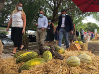 El consejero Antonio Luengo, durante su visita a la exposición de las distintas variedades de melones organizada en el Instituto Murciano de Investigación...