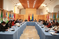 Reunión del Consejo Regional de Cooperación Local, presidido por el consejero de Presidencia, Turismo, Cultura y Deportes, Marcos Ortuño