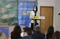 La consejera Valle Miguélez, durante el acto de presentación del Plan Complementario de Ciencias Marinas