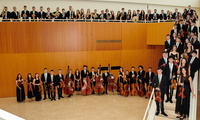 Los músicos de la Orquesta de Jóvenes de la Región de Murcia posan en el Auditorio Víctor Villegas, en cuyo escenario ofrecerán el próximo viernes...