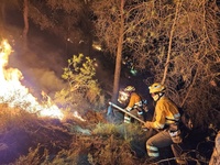 Las brigadas forestales de la Comunidad Autónoma de la Región de Murcia trabajan en la extinción del incendio producido en El Valle Perdido
