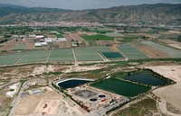 Imagen aérea de la EDAR de Alhama de Murcia, que reutiliza el 100% de sus aguas regeneradas para uso agrícola.