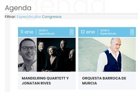 Imagen de los dos conciertos en la sección de 'Agenda' de la página web del Auditorio regional Víctor Villegas