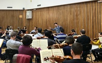 Los miembros de la Orquesta Sinfónica de la Región de Murcia, durante un ensayo del concierto del domingo