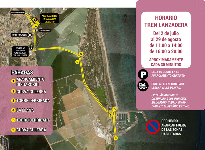 Gráfico con los horarios y paradas del tren lanzadera