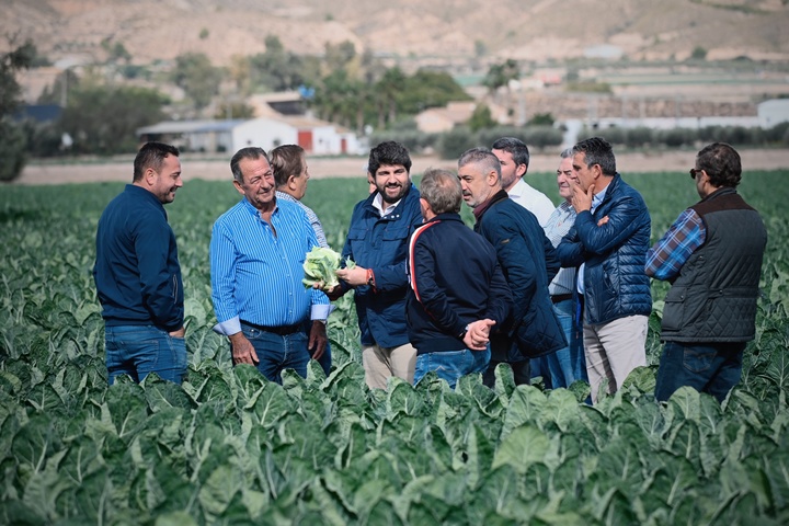 López Miras visita las fincas de cultivo de la empresa Agrícola Santa Eulalia, en Totana