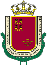 Emblema del Consejo Jurídico de la Región de Murcia compuesto por el escudo de la Comunidad Autónoma orlado del lema Plura consilio quam vi sobre hojas de sabina