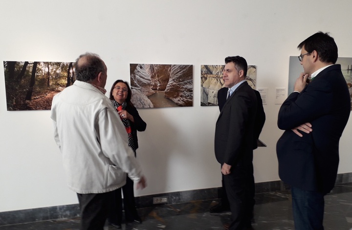 El director general de Bienes Culturales, Juan Antonio Lorca, junto a algunos de los organizadores y de los autores de la exposición 'Paisajes con alma' (II)