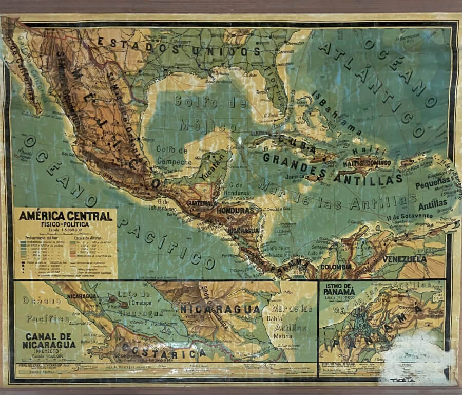 América Central físico-política, Canal de Nicaragua e Istmo de Panamá