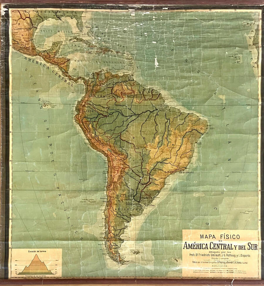 Mapa físico de América Central y del Sur