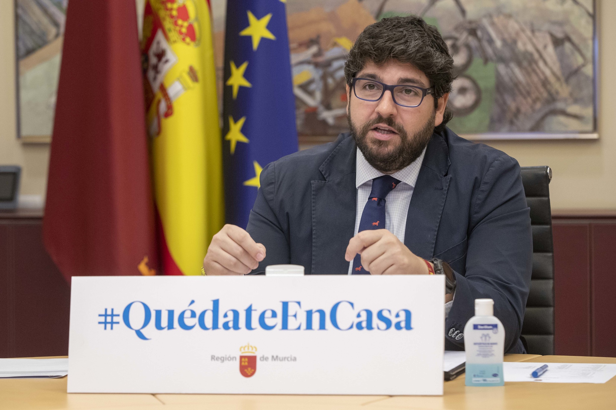 Encuentro mantenido por el presidente de la Comunidad, Fernando López Miras, con los alcaldes de los 45 municipios de la Región de Murcia para coordinar todas las actuaciones relacionadas con el coronavirus (1)