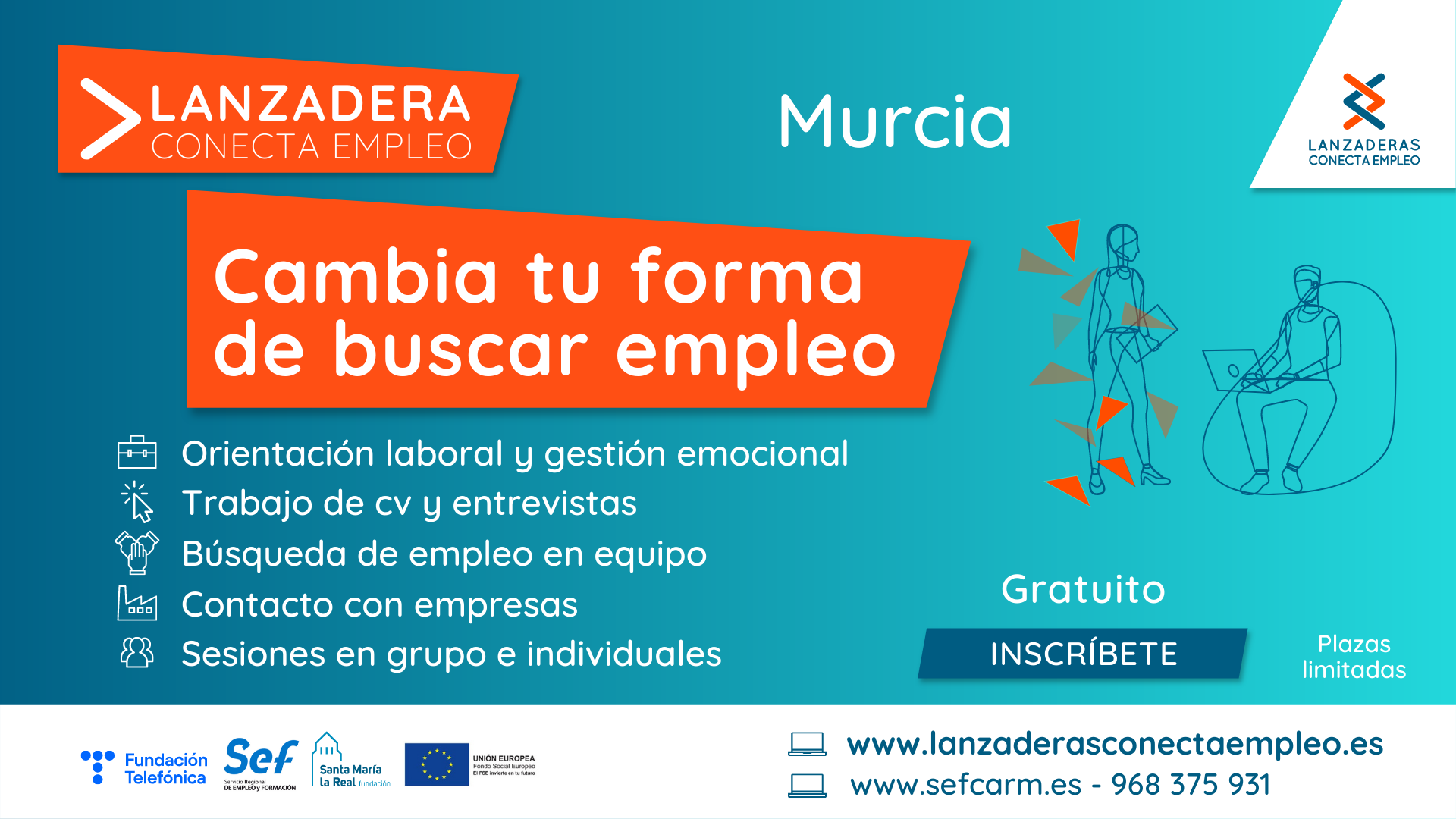 Cartel de la convocatoria de la 'Lanzadera Conecta Empleo'  de Murcia.