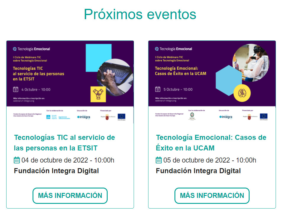 Imagen de los dos seminarios con los concluye el 'I Ciclo de Webinars TIC sobre Tecnología Emocional'