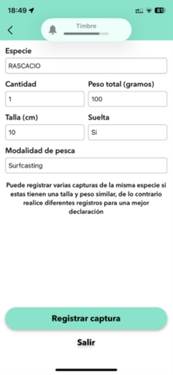 Pantalla registrar captura o salir del registro de captura