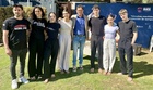 Imagen del director general del instituto de las Industrias Culturales y las Artes, Manuel Cebrián, con el equipo de la obra 'Nacional 340', producción...