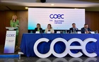 La consejera de Empresa, Empleo y Economía Social, Marisa López Aragón, durante su intervención en la Asamblea general de Coec.
