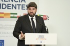 El presidente de la Región de Murcia, Fernando López Miras, durante su intervención en rueda de prensa tras la reunión de la Conferencia de Presi...