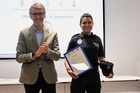 El consejero de Economía, Hacienda, Fondos Europeos y Transformación Digital, Luis Alberto Marín, junto a la número 1 de la 49 promoción de la policía...