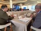 La consejera, Sara Rubira, durante la constituci&oacute;n del Consejo Rector de la Estrategia Mar&iacute;tima, junto al resto de miembros del &oacute;rgano.&nbsp;