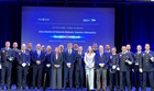 El consejero de Hacienda y la alcaldesa de Cartagena posan junto con las autoridades y representantes municipales y los nuevos mandos policiales