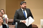 El presidente L&oacute;pez Miras, durante su intervenci&oacute;n hoy en el Pleno de la Asamblea Regional