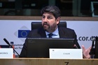 El presidente de la Comunidad, Fernando L&oacute;pez Miras, durante su intervenci&oacute;n en la reuni&oacute;n del Grupo de Trabajo sobre Defensa del Comit&eacute; Europeo de las Regiones celebrada en Bruselas.