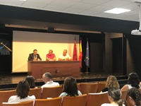 En la imagen, el director general de Unión Europea, Juan Jose Martinez Lozano (d), el alcalde de Totana, Juan José Cánovas (c) y el director del centro (d), en las citadas I jornadas Erasmus