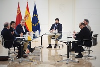 López Miras se reúne con el presidente del Sindicato Central de Regantes del Acueducto Tajo-Segura, Lucas Jiménez; y con Antonio Fanlo y Luis Garrote,...