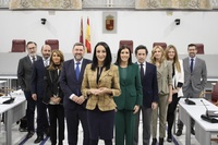 La consejera de Empresa, Empleo, Universidades y Portavocía, Valle Miguélez, junto al equipo directivo de la Consejería, tras defender sus presupuestos en la Asamblea Regional.