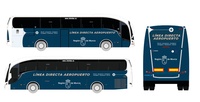 Imagen de los nuevos autobuses que prestarán el servicio gratuito de traslado de viajeros entre el aeropuerto y las ciudades de Murcia y Cartagen...