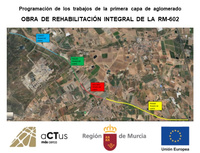 Imagen de los tramos de la programación de los trabajo de la primera capa de aglomerado de la obra de rehabilitación de la carretera RM-602