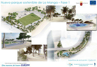 Cartel del proyecto de la primera fase del Parque Sostenible del deporte de La Manga