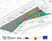 Planta del área de estacionamiento de la Ciudad Agroalimentaria y del Transporte de la Región de Murcia.
