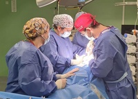 Un equipo de cirugía endocrina del hospital Virgen de la Arrixaca durante una intervención quirúrgica.