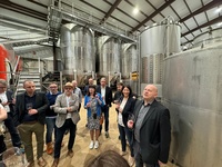 Visita de la delegación alemana, junto con el secretario general de la Consejería de Agua, Agricultura, Ganadería y Pesca, Francisco González Zapater, a la Bodega Viña Elena de Jumilla