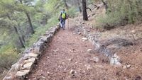 Sendero delimitado con piedra seca en el parque regional de Sierra Espuña.