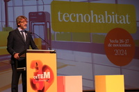 El consejero de Economía, Hacienda, Fondos Europeos y Transformación Digital, Luis Alberto Marín, interviene durante los actos por el 30 aniversario del Centro Tecnológico del Mueble y la Madera de Yecla