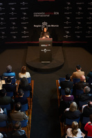 Imagen de la consejera de Turismo, Cultura, Juventud y Deportes, Carmen Conesa, en la presentación de Conexión Internacional ICA a principios de ...