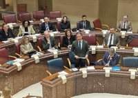 El consejero de Presidencia, Portavocía, Acción Exterior y Emergencias, Marcos Ortuño, interviene en el pleno de la Asamblea Regional.