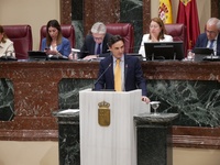 El consejero de Fomento e Infraestructuras, Jorge García Montoro, durante su intervención en la Asamblea Regional para hablar del éxito del Aval ...